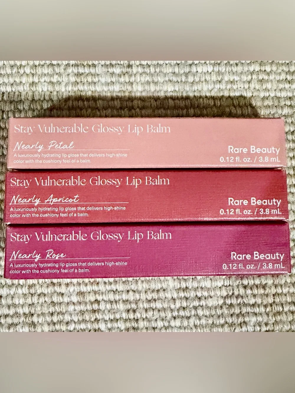 Rare Beauty Stay Vulnerable Glossy Lip Balm, “Nearly” Trio | NEW, SEALED